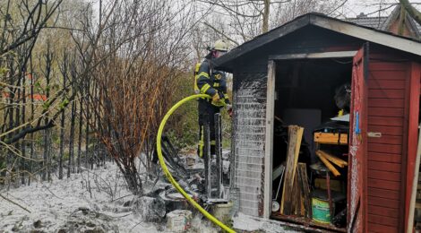 062. B2 - Brennt Hecke - greift auf Holzschuppen über